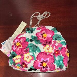 Floral Beaded Crossbody Bag with Chain Strap
